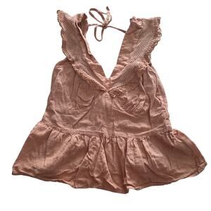 Old Navy Pink Plunge Neck Ruffle 100% Cotton Sleeveless Blouse Small Boho Basic